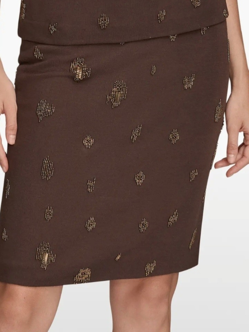 Donna Karan Brown Pencil Skirt with Brown Bead Accents